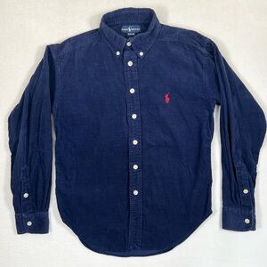 RALPH LAUREN Big Boys Long Sleeve‎ Corduroy Button Down Shirt Navy Blue S 8-10